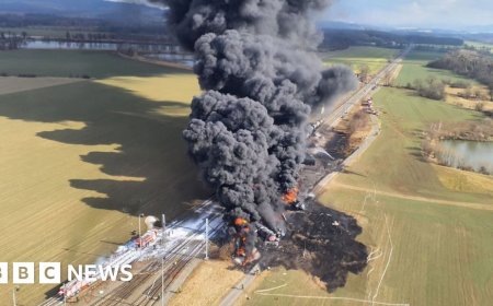 Czech firefighters tackle large toxic train fire