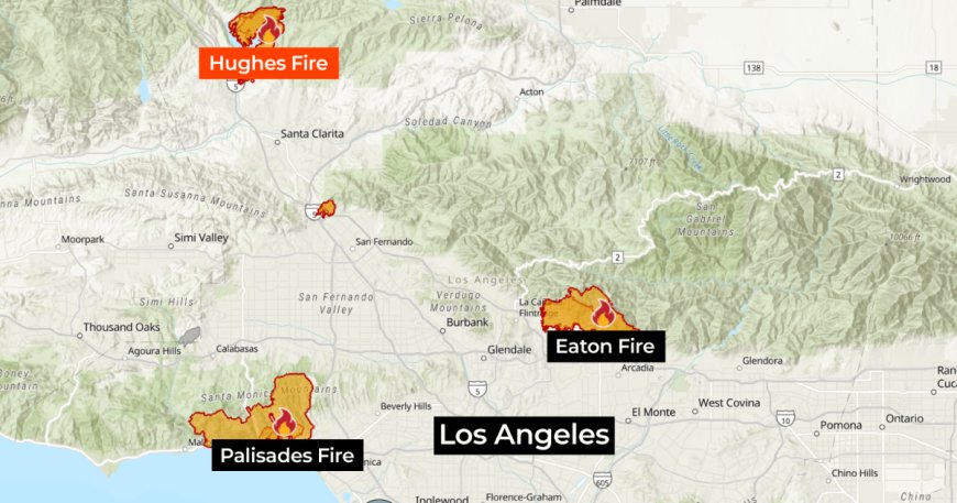 Mapping the Hughes wildfire that is scorching the Los Angeles mountains