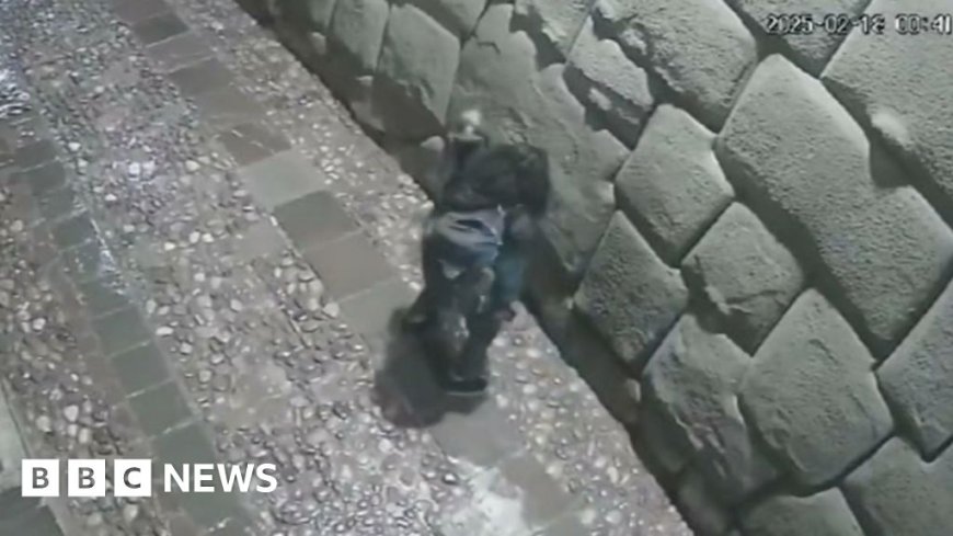 Watch: Moment man vandalises ancient Incan artefact
