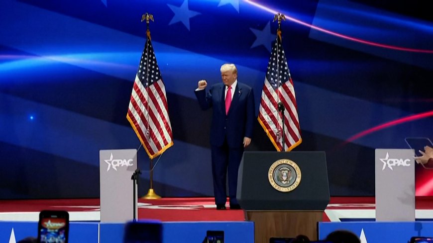 Video: Trump lauds first month back in power before adoring crowd at CPAC